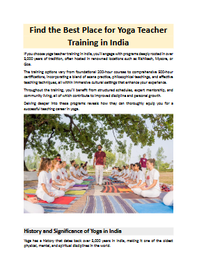 Find the Best Place for Yoga Teacher Training in India