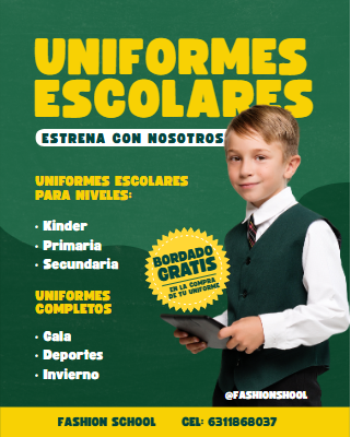 Post Instagram Uniformes Escolares Regreso a Clases Verde y Amarillo