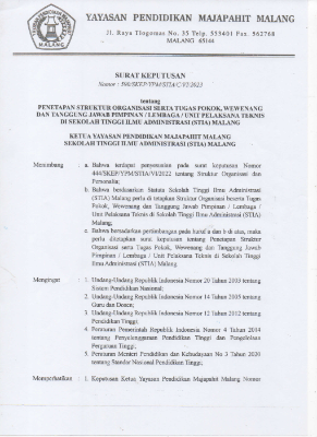 SK struktur organisasi 2023